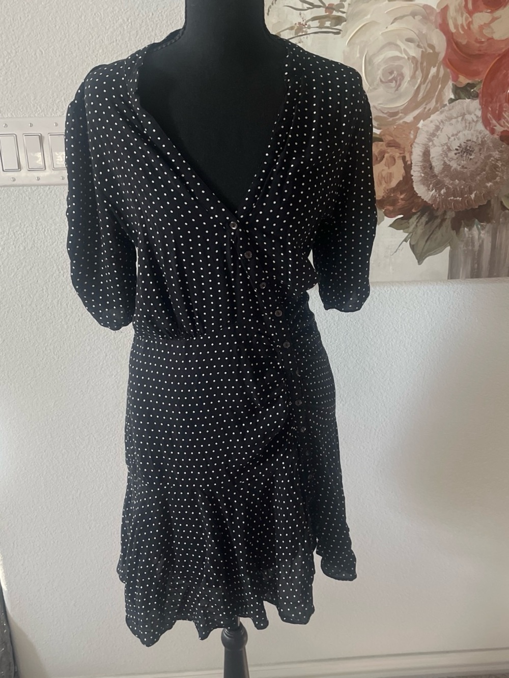 Free people size large Black Polka Dot Button-Front Wrap Dress